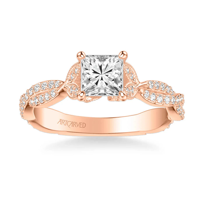 Freesia Contemporary Side Stone Floral Engagement Ring Setting