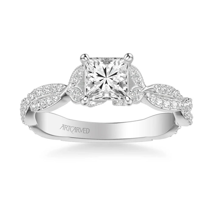 Freesia Contemporary Side Stone Floral Engagement Ring Setting