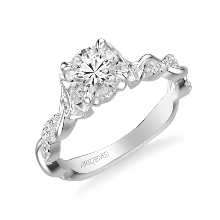 Amaryllis Contemporary Side Stone Floral Engagement Ring Setting