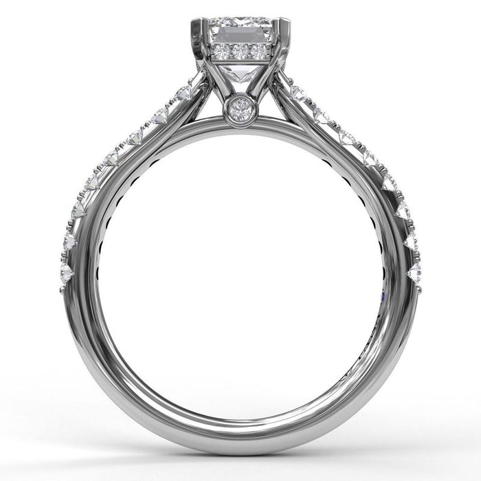 Emerald Cut with Hidden Halo and Diamond Shank Engagement Ring Setting