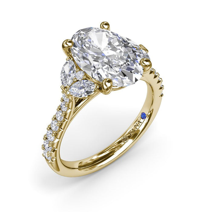 Marquise and Round Side Stones with Diamond Shank Engagement Ring Setting