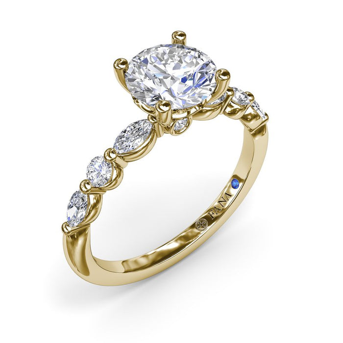 Marquise and Round Diamond Shank Engagement Ring Setting