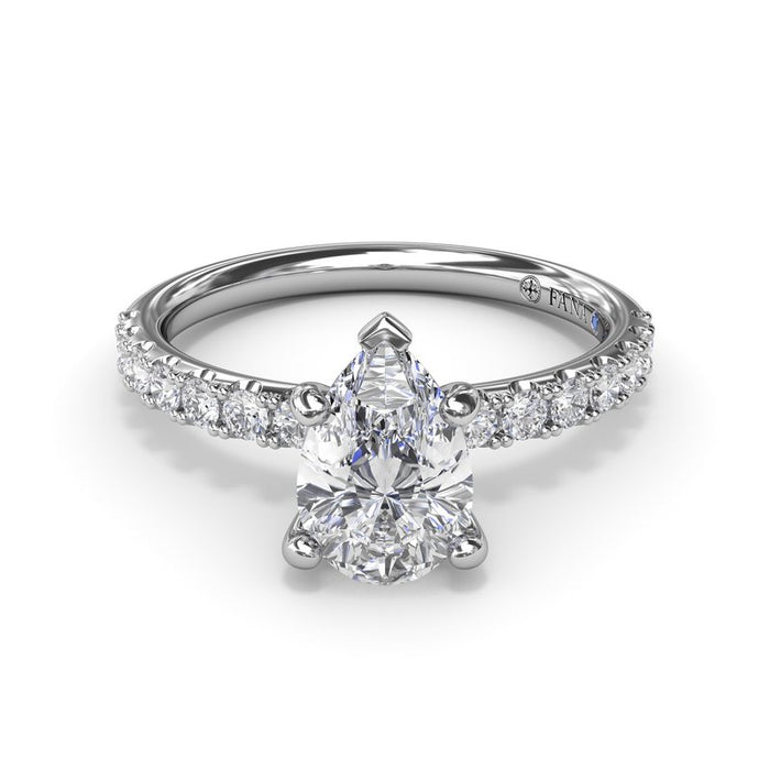 Pavé Shank with Pear-Shape Center Engagement Ring Setting