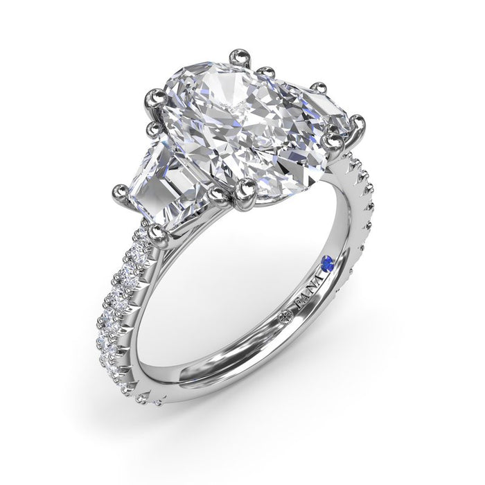 Trapezoid Side Stones with Diamond Shank Engagement Ring Setting