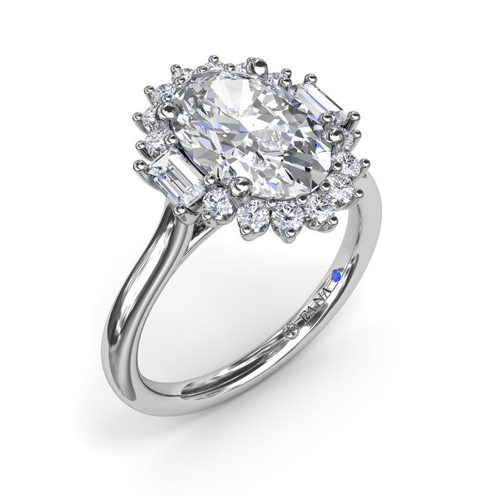 Oval Halo with Round and Baguette Diamonds Engagement Ring Setting