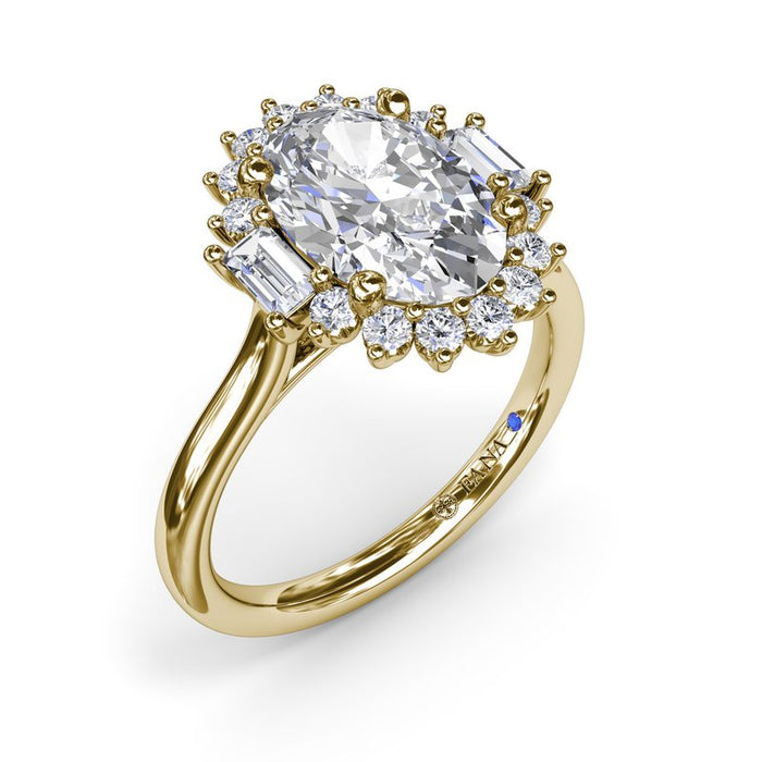 Oval Halo with Round and Baguette Diamonds Engagement Ring Setting