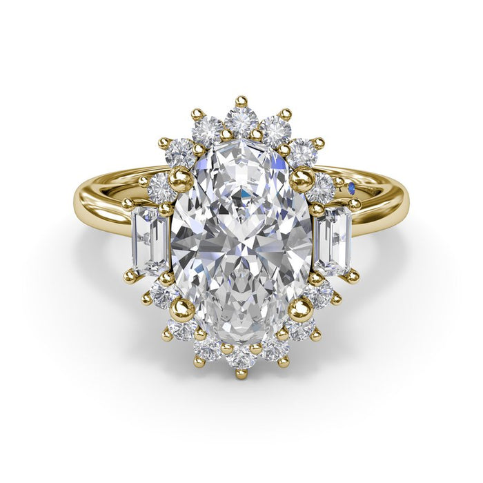Oval Halo with Round and Baguette Diamonds Engagement Ring Setting