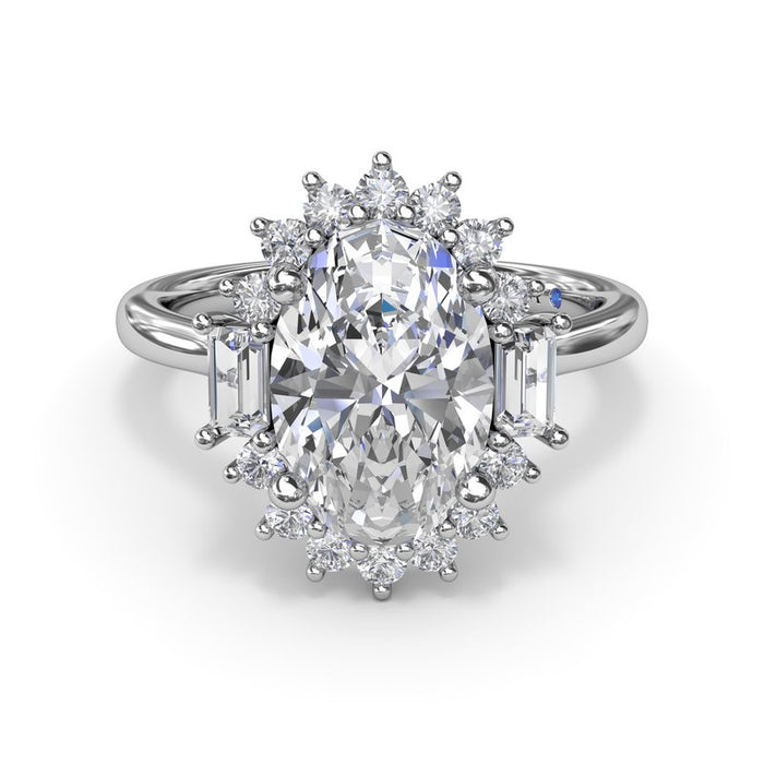 Oval Halo with Round and Baguette Diamonds Engagement Ring Setting