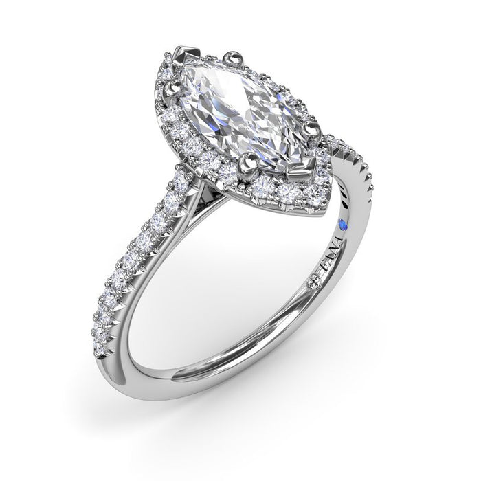 Delicate Marquise Halo with Pavé Shank Engagement Ring Setting