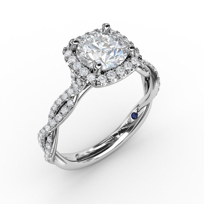 Cushion Halo with Cathedral Twist Engagement Ring Setting