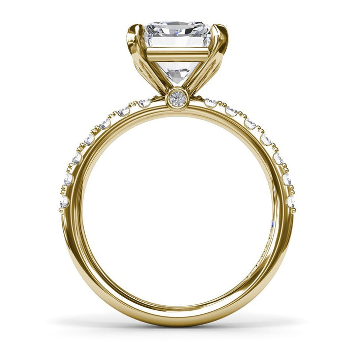 Pavé Shank with Radiant Cut Center Engagement Ring Setting