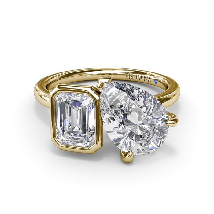 Toi et Moi Emerald Bezel and Pear-Shape Engagement Ring Setting