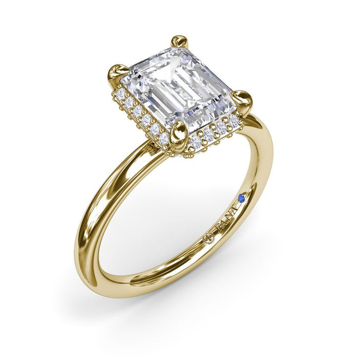 Emerald-Cut Center with Halo and Hidden Halo Engagement Ring Setting