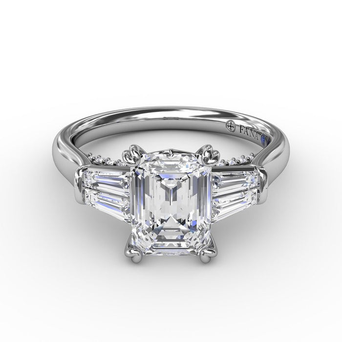 Tapered Baguette Side Stones with Diamond Bridge Engagement Ring Setting