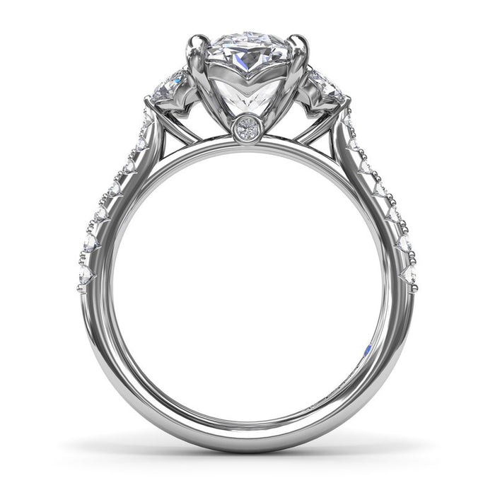 Marquise and Round Side Stones with Diamond Shank Engagement Ring Setting