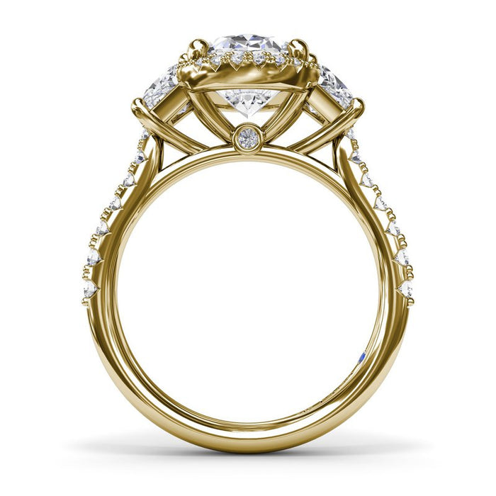 Oval Halo with Trapezoid Side Stones Engagement Ring Setting