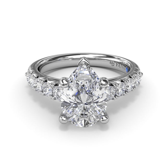 French Pavé Shank with Pear-Shape Center Engagement Ring Setting