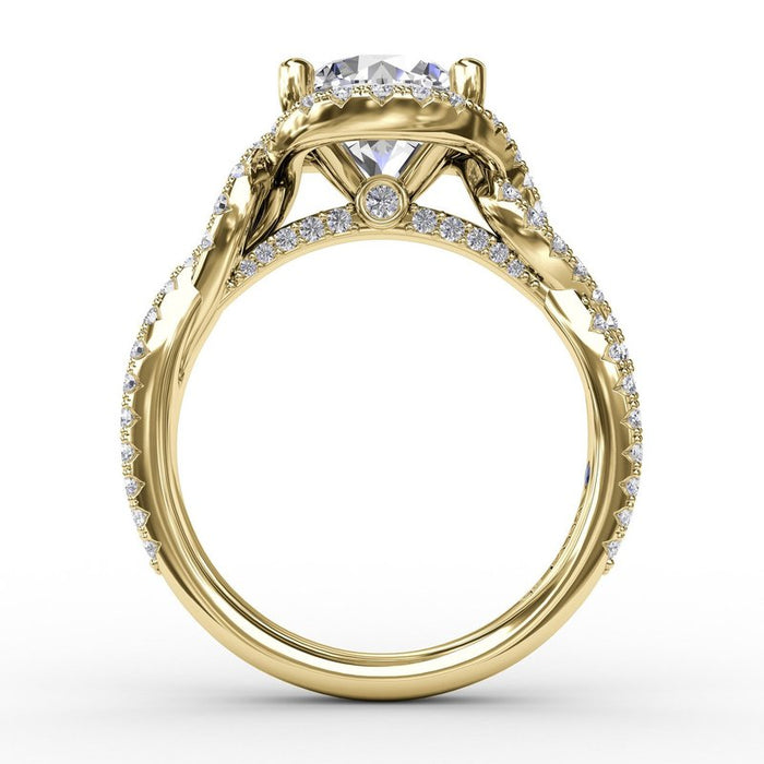 Twisted Vine Shank with Halo Engagement Ring Setting