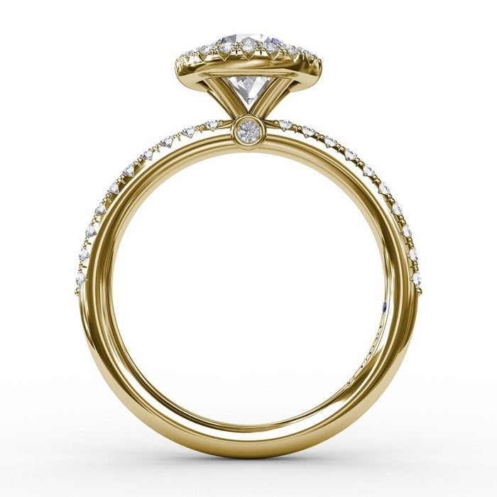 Classic Round Halo with Diamond Shank Engagement Ring Setting