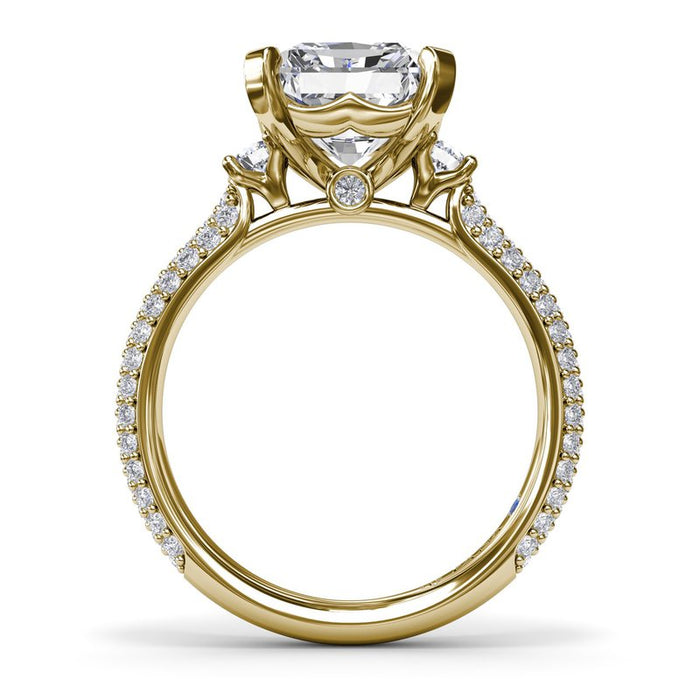 Triple Row Pavé Shank with Round Side Stones Engagement Ring Setting