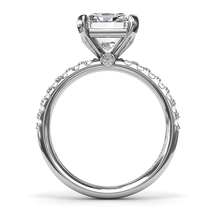 Pavé Shank with Radiant Cut Center Engagement Ring Setting