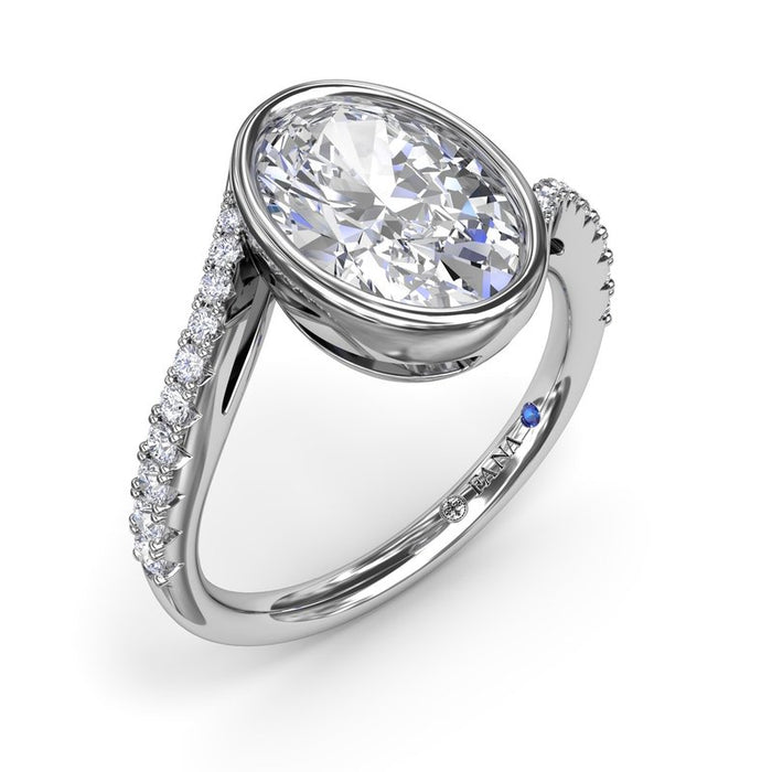 Bezel-Set Bypass Oval with Diamond Shank Engagement Ring Setting