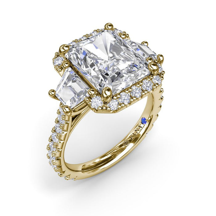 Emerald-Cut with Halo and Trapezoid Side Stones Engagement Ring Setting