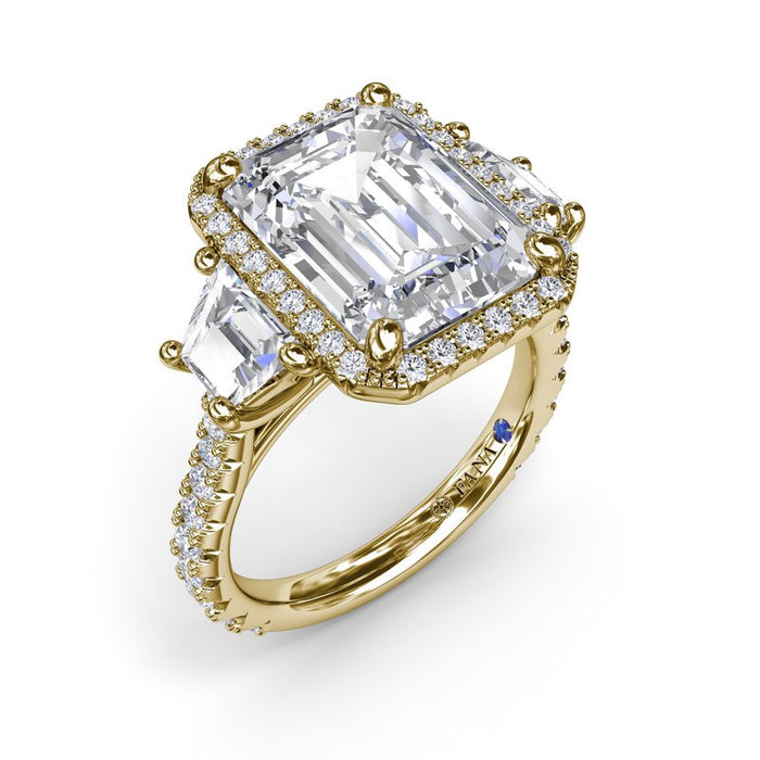 Emerald-Cut with Halo and Trapezoid Side Stones Engagement Ring Setting