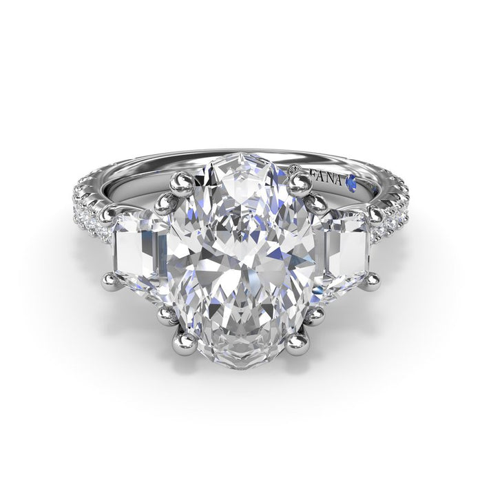Trapezoid Side Stones with Diamond Shank Engagement Ring Setting
