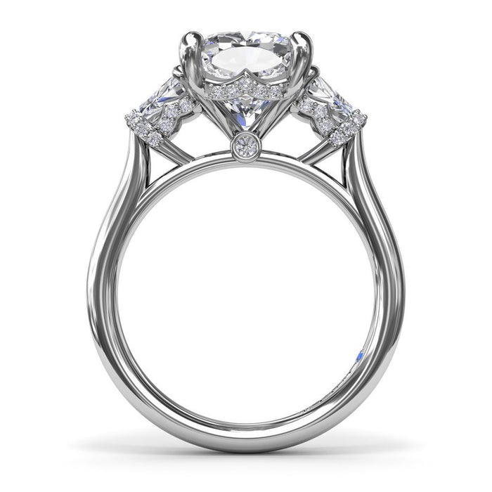 Trapezoid Side Stones with Triple Hidden Halo Engagement Ring Setting