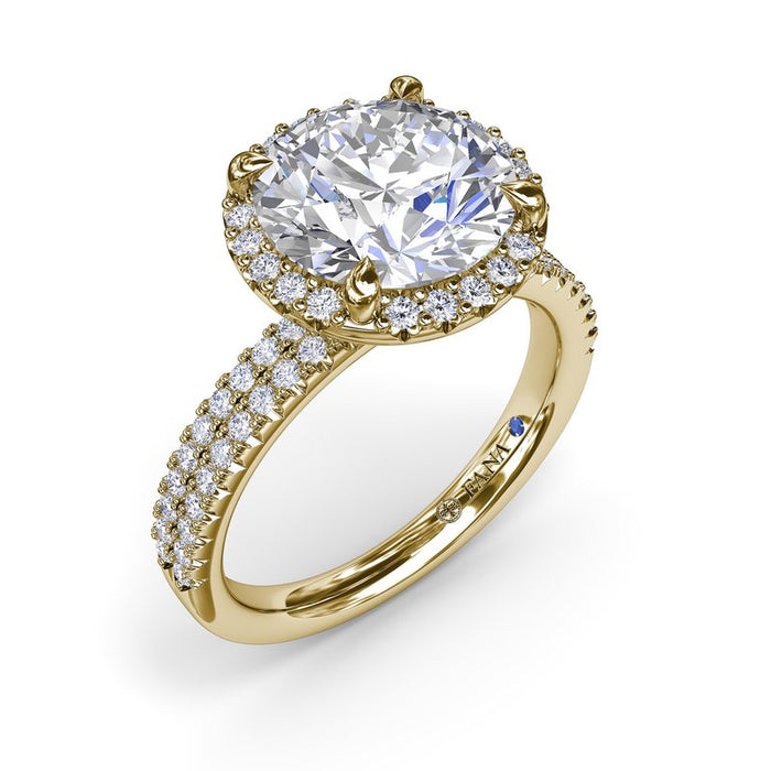 Double Row Diamond Shank with Halo Engagement Ring Setting