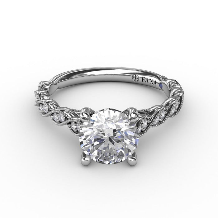 Milgrain Diamond Twist with Cathedral Shank Engagement Ring Setting