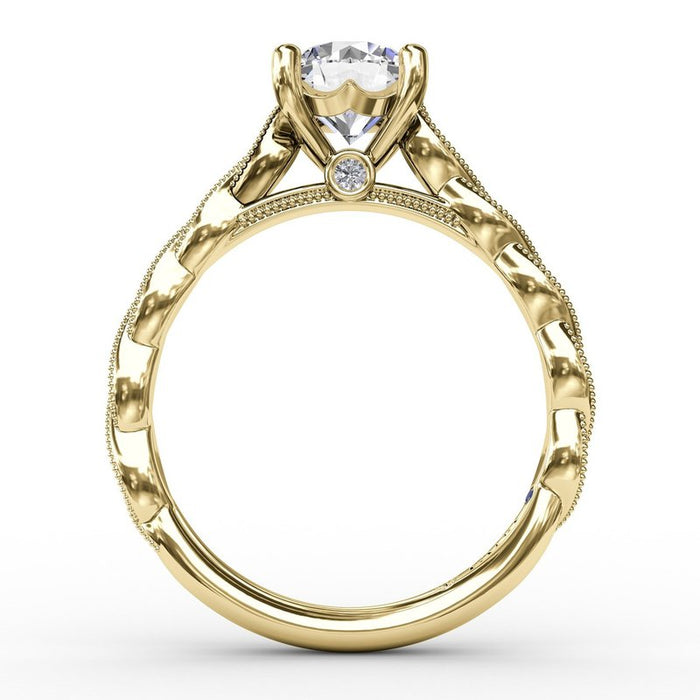 Milgrain Diamond Twist with Cathedral Shank Engagement Ring Setting