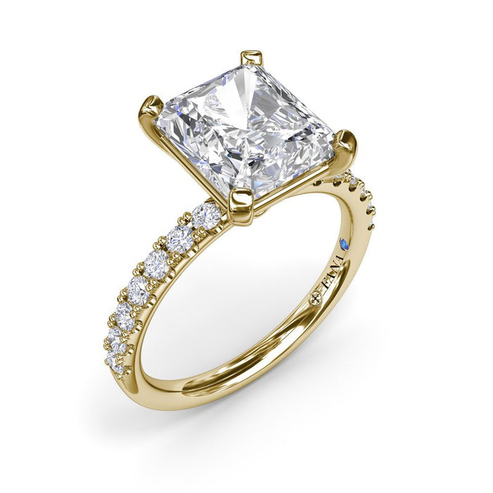 Pavé Shank with Radiant Cut Center Engagement Ring Setting