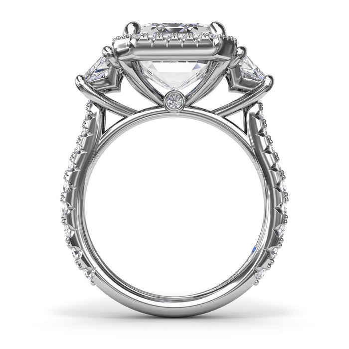 Emerald-Cut with Halo and Trapezoid Side Stones Engagement Ring Setting