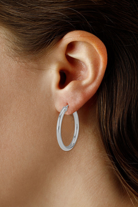 Sterling Silver 3x30mm Tube Hoop Earrings