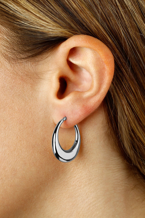 Sterling Silver Polished Shell Hoop Earrings