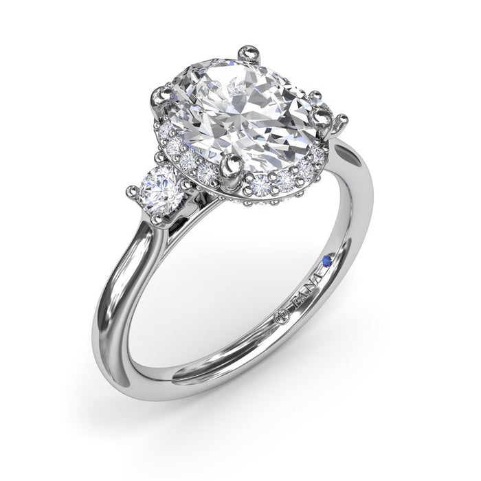 Three-Stone with Halo and Hidden Halo Engagement Ring Setting