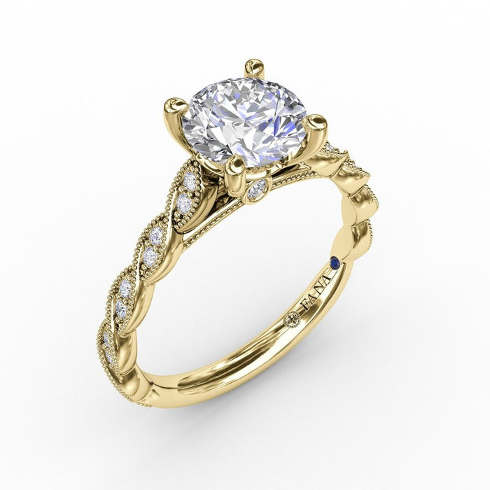 Milgrain Diamond Twist with Cathedral Shank Engagement Ring Setting