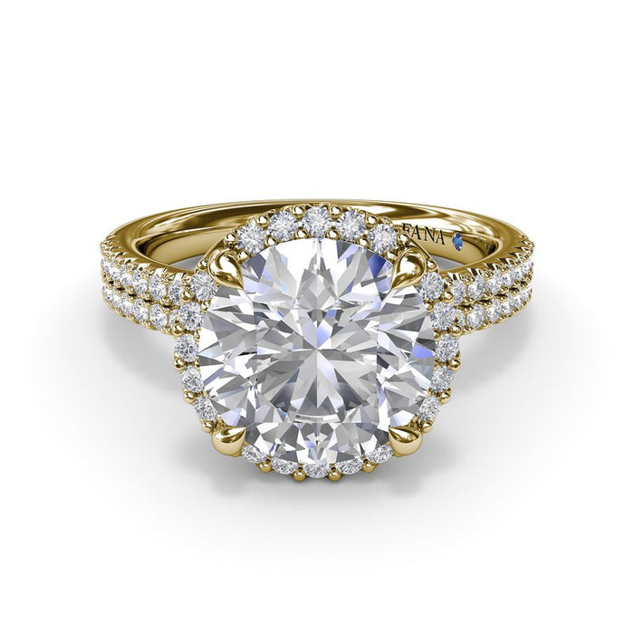 Double Row Diamond Shank with Halo Engagement Ring Setting