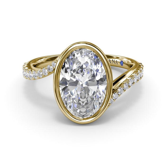 Bezel-Set Bypass Oval with Diamond Shank Engagement Ring Setting