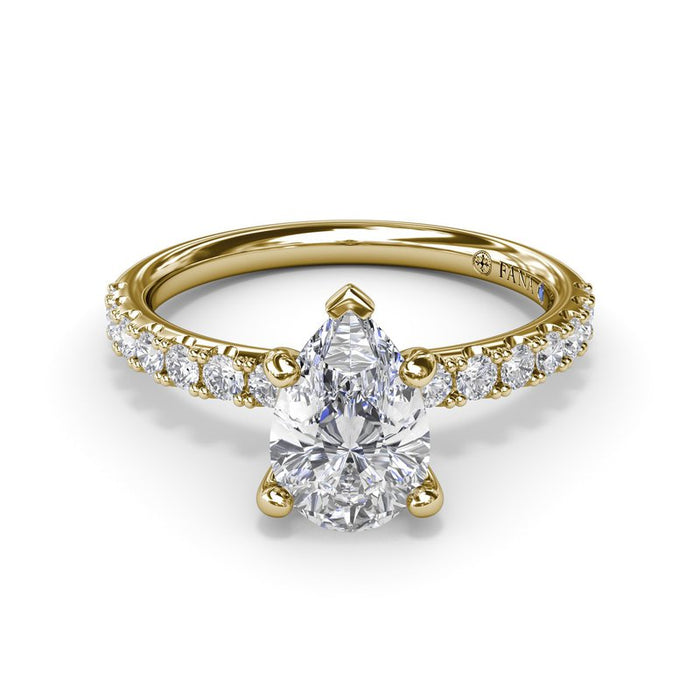 Pavé Shank with Pear-Shape Center Engagement Ring Setting