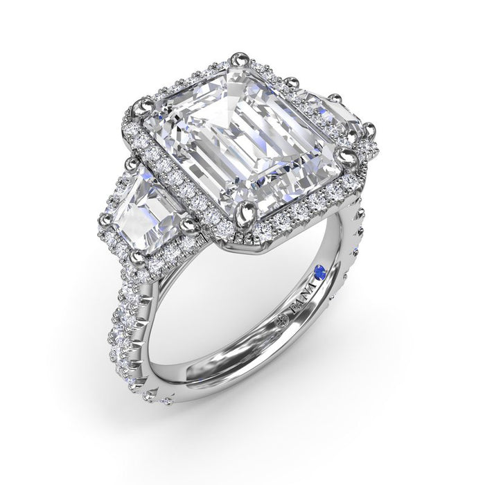 Three-Stone Triple Halo Engagement Ring Setting