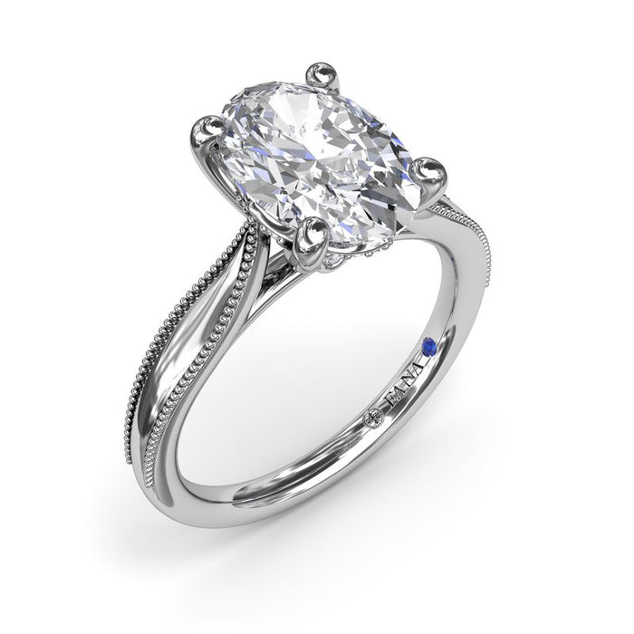 Tapered Milgrain Shank with Hidden Halo Engagement Ring Setting