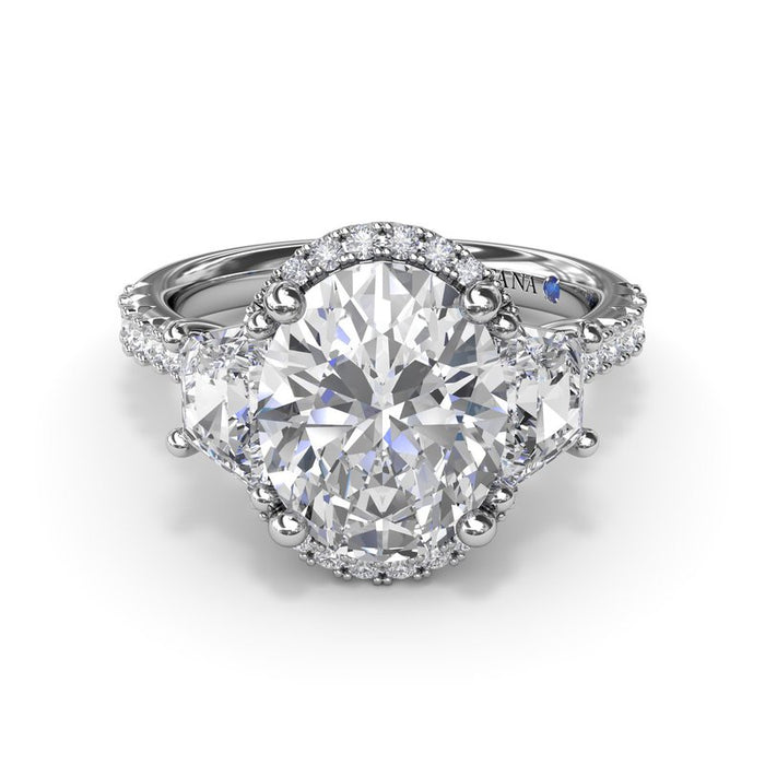 Oval Halo with Trapezoid Side Stones Engagement Ring Setting