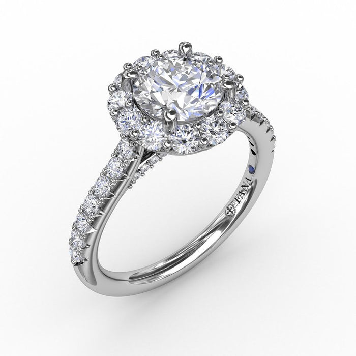 Round Halo with Diamond Shank and Bridge Detail Engagement Ring Setting