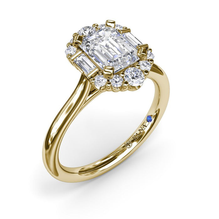 Round and Baguette Halo Engagement Ring Setting