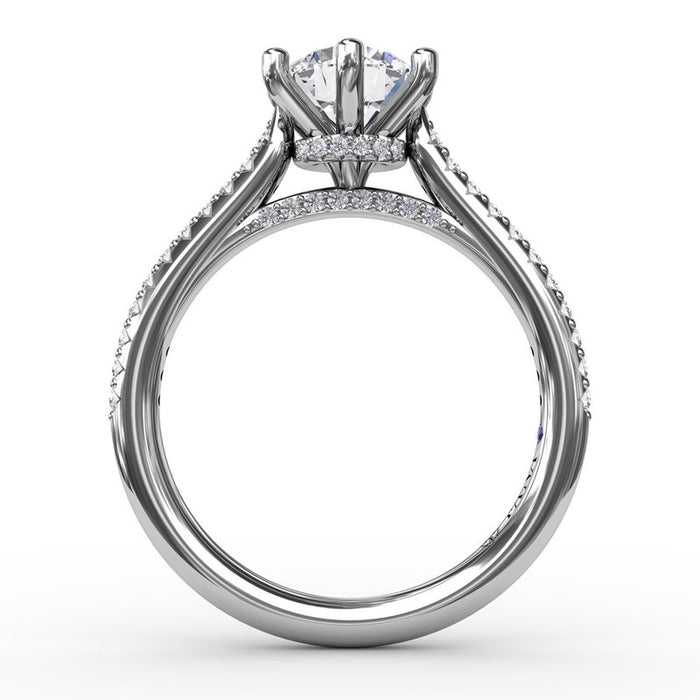 Six-Prong with Diamond Shank and Hidden Halo Engagement Ring Setting