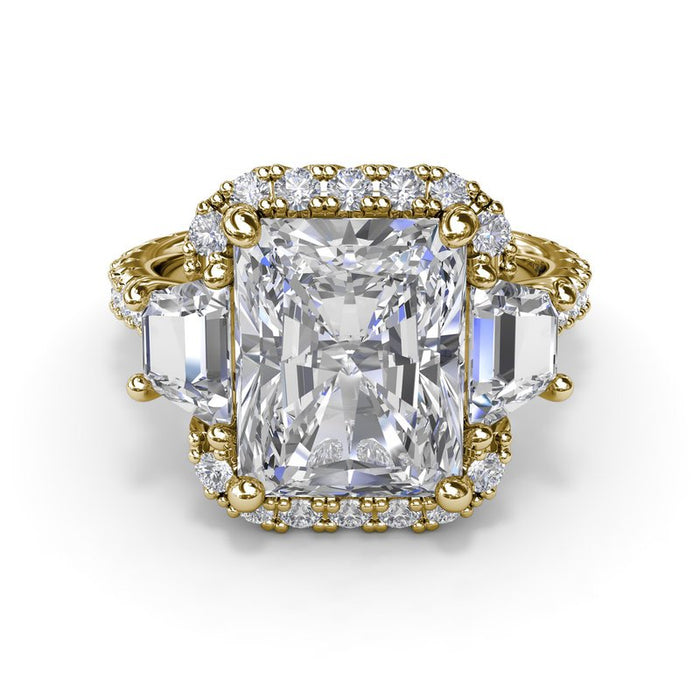 Emerald-Cut with Halo and Trapezoid Side Stones Engagement Ring Setting