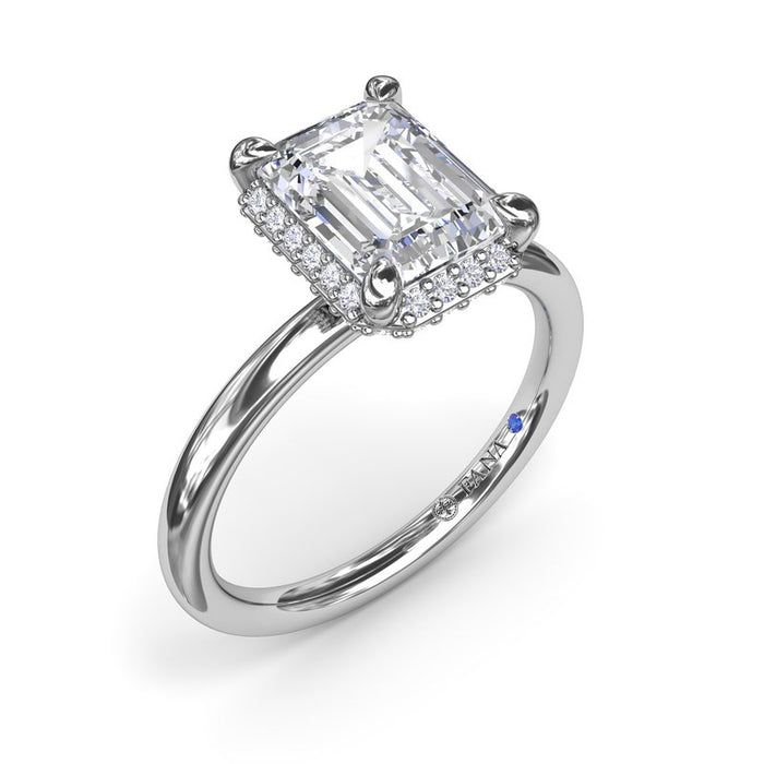 Emerald-Cut Center with Halo and Hidden Halo Engagement Ring Setting